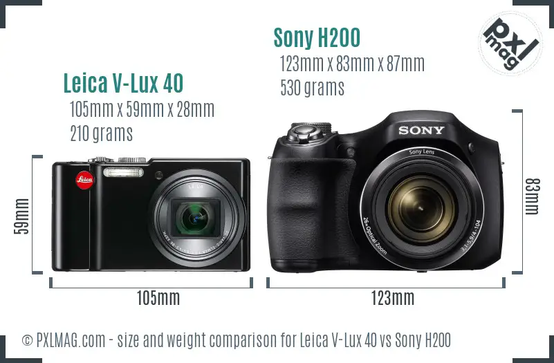 Leica V-Lux 40 vs Sony H200 size comparison Leica V-Lux 40 vs Sony H200 size comparison