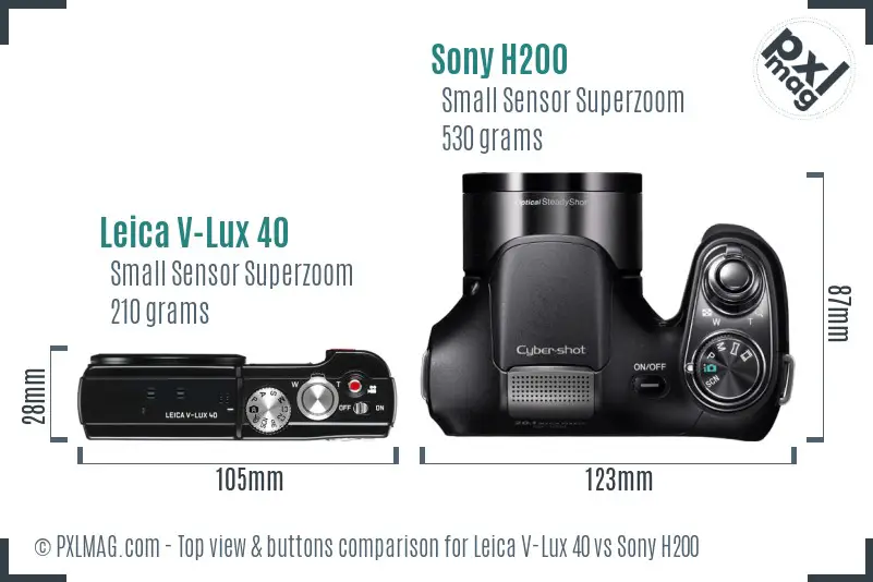 Leica V-Lux 40 vs Sony H200 top view buttons comparison