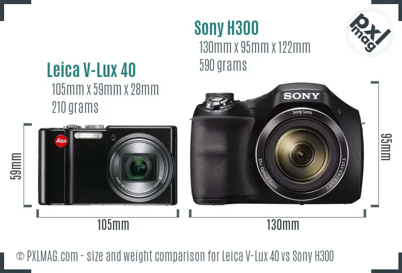 Leica V-Lux 40 vs Sony H300 size comparison