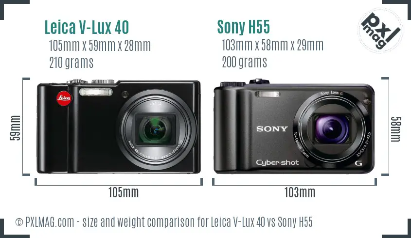 Leica V-Lux 40 vs Sony H55 size comparison Leica V-Lux 40 vs Sony H55 size comparison