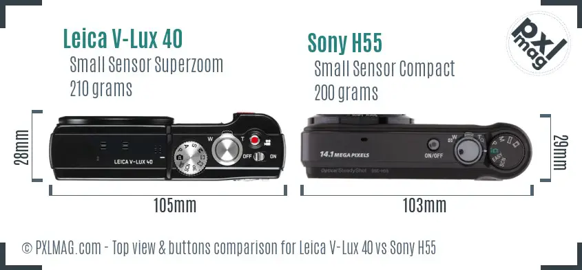 Leica V-Lux 40 vs Sony H55 top view buttons comparison Leica V-Lux 40 vs Sony H55 top view buttons comparison
