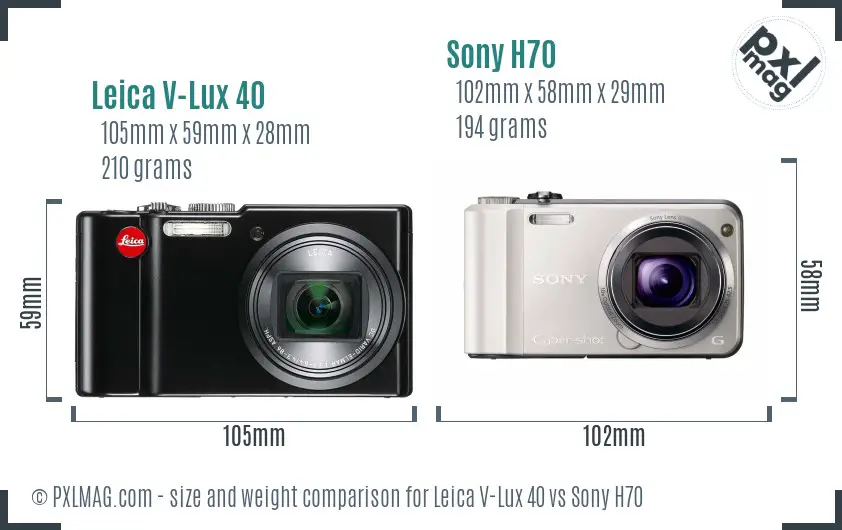 Leica V-Lux 40 vs Sony H70 size comparison