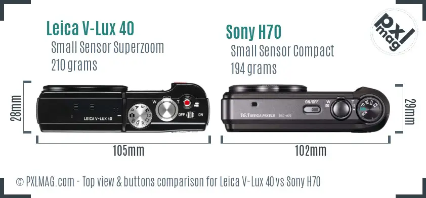 Leica V-Lux 40 vs Sony H70 top view buttons comparison