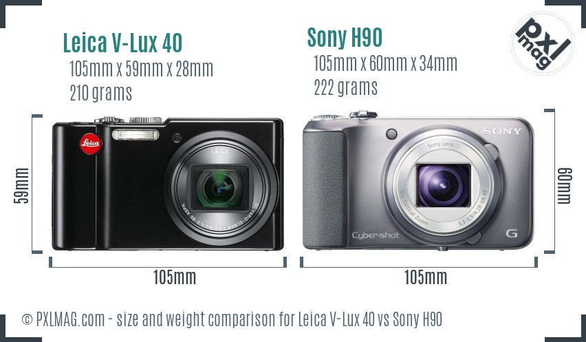 Leica V-Lux 40 vs Sony H90 size comparison