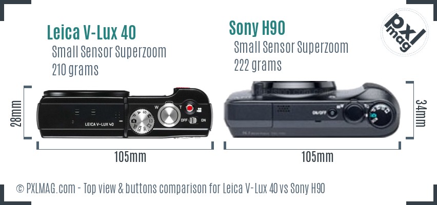 Leica V-Lux 40 vs Sony H90 top view buttons comparison