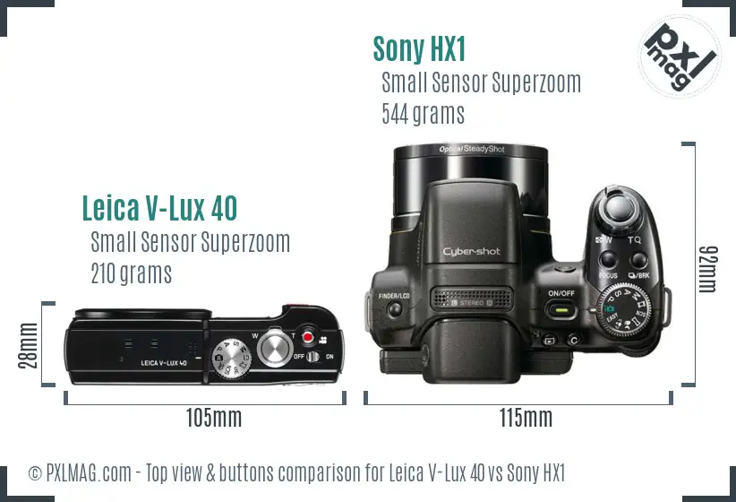 Leica V-Lux 40 vs Sony HX1 top view buttons comparison