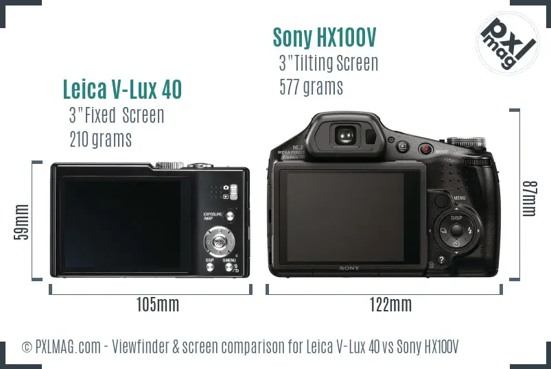 Leica V-Lux 40 vs Sony HX100V Screen and Viewfinder comparison