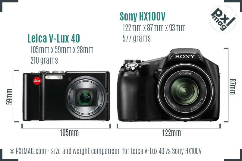 Leica V-Lux 40 vs Sony HX100V size comparison