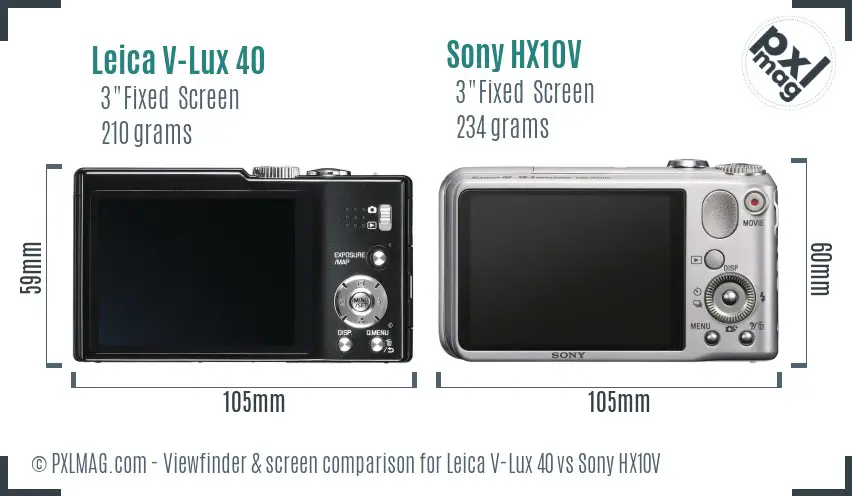 Leica V-Lux 40 vs Sony HX10V Screen and Viewfinder comparison