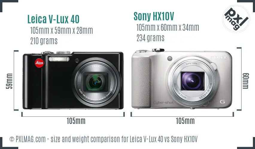 Leica V-Lux 40 vs Sony HX10V size comparison