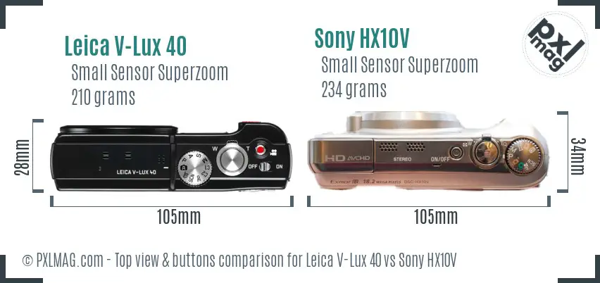 Leica V-Lux 40 vs Sony HX10V top view buttons comparison