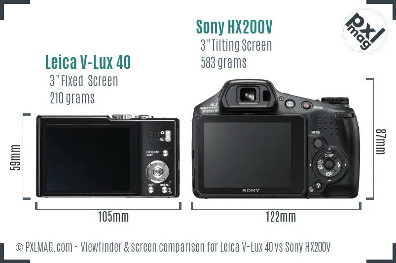 Leica V-Lux 40 vs Sony HX200V Screen and Viewfinder comparison