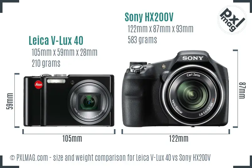 Leica V-Lux 40 vs Sony HX200V size comparison
