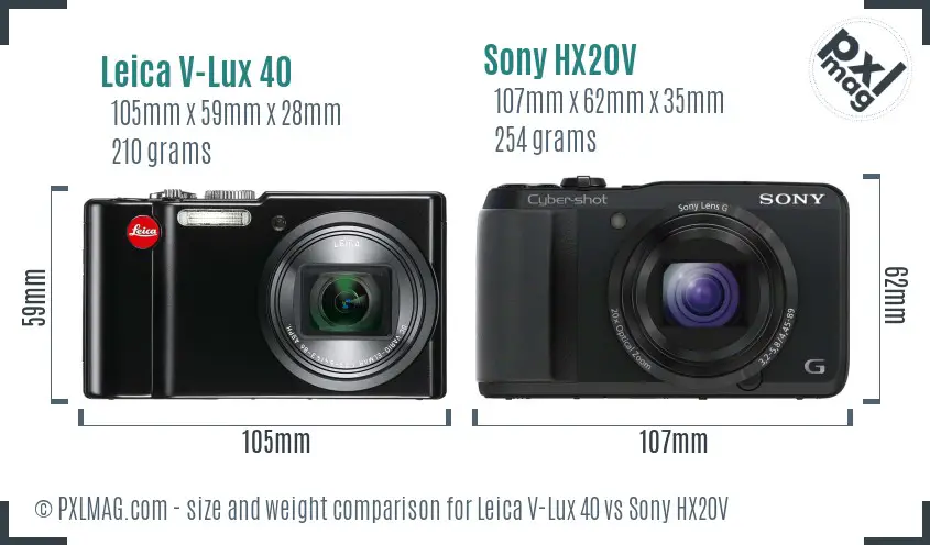 Leica V-Lux 40 vs Sony HX20V size comparison