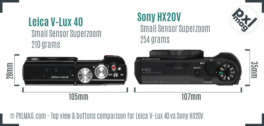 Leica V-Lux 40 vs Sony HX20V top view buttons comparison