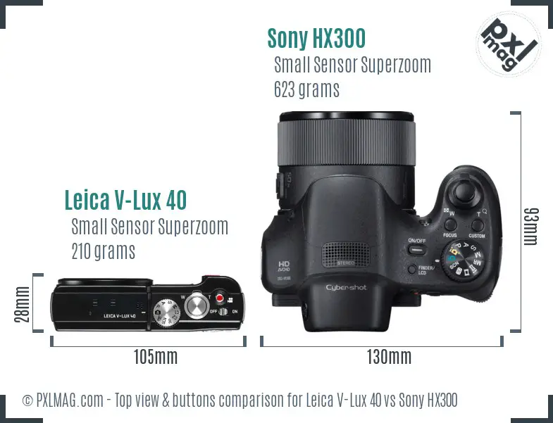 Leica V-Lux 40 vs Sony HX300 top view buttons comparison Leica V-Lux 40 vs Sony HX300 top view buttons comparison