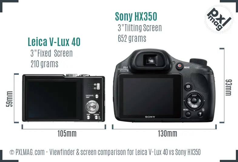 Leica V-Lux 40 vs Sony HX350 Screen and Viewfinder comparison