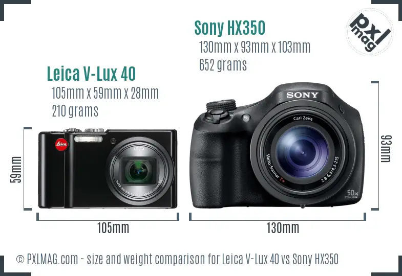 Leica V-Lux 40 vs Sony HX350 size comparison