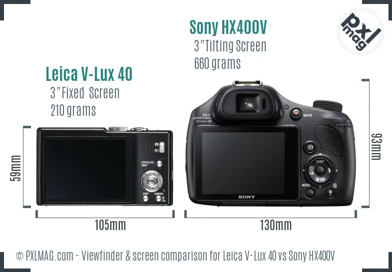 Leica V-Lux 40 vs Sony HX400V Screen and Viewfinder comparison