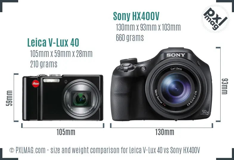 Leica V-Lux 40 vs Sony HX400V size comparison