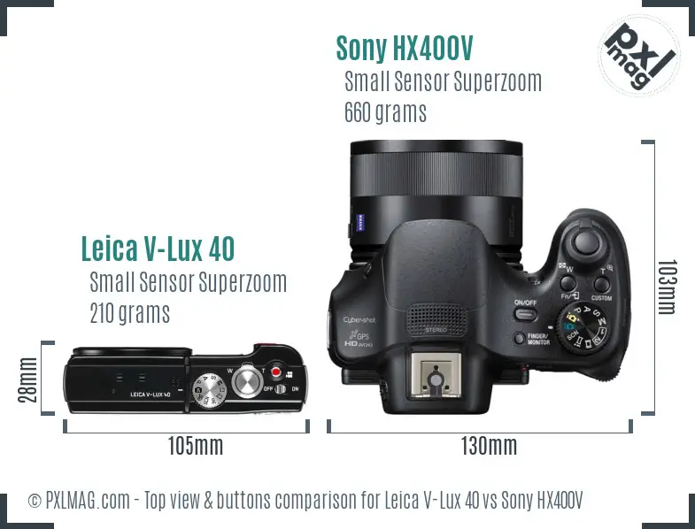 Leica V-Lux 40 vs Sony HX400V top view buttons comparison