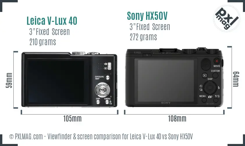 Leica V-Lux 40 vs Sony HX50V Screen and Viewfinder comparison