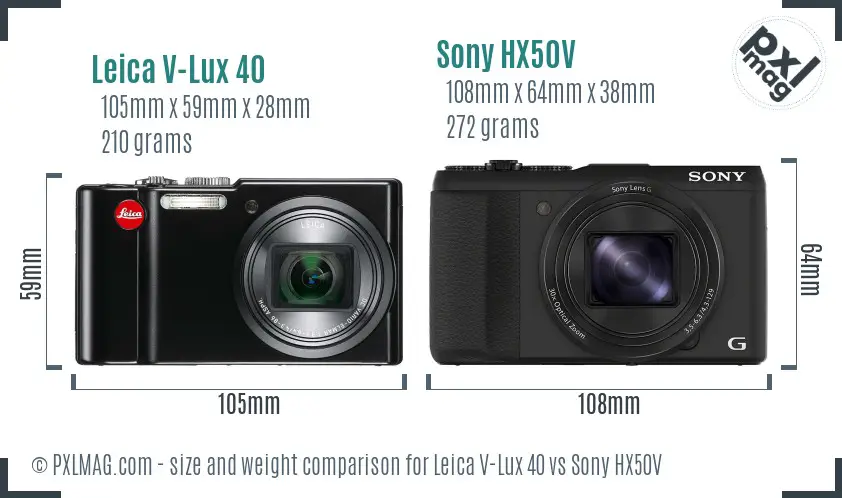 Leica V-Lux 40 vs Sony HX50V size comparison Leica V-Lux 40 vs Sony HX50V size comparison