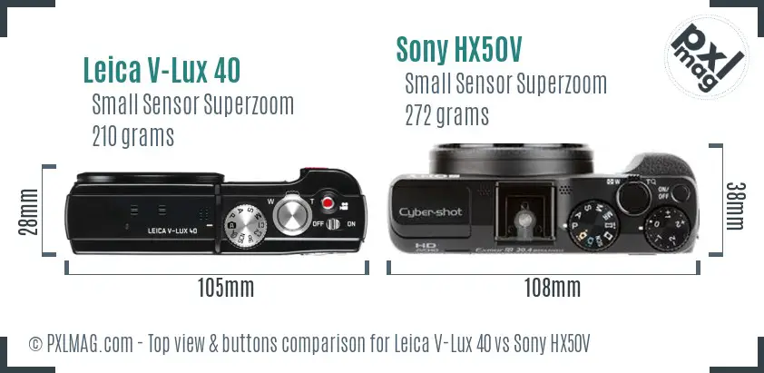 Leica V-Lux 40 vs Sony HX50V top view buttons comparison