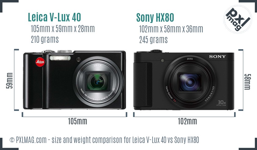 Leica V-Lux 40 vs Sony HX80 size comparison