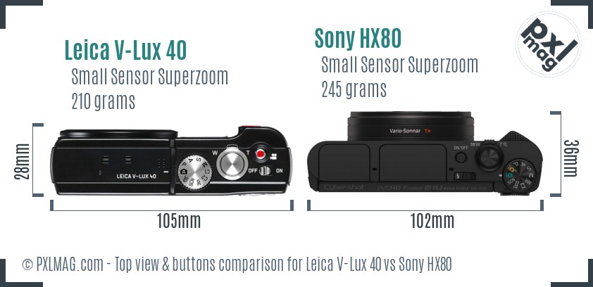 Leica V-Lux 40 vs Sony HX80 top view buttons comparison