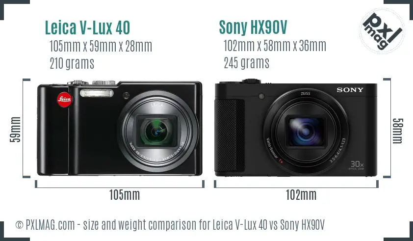 Leica V-Lux 40 vs Sony HX90V size comparison