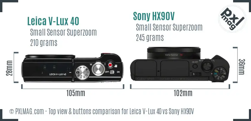 Leica V-Lux 40 vs Sony HX90V top view buttons comparison