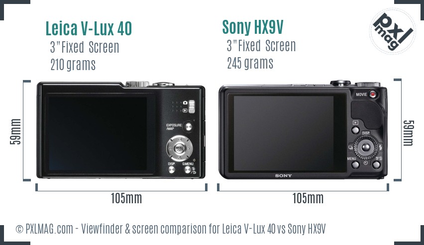 Leica V-Lux 40 vs Sony HX9V Screen and Viewfinder comparison