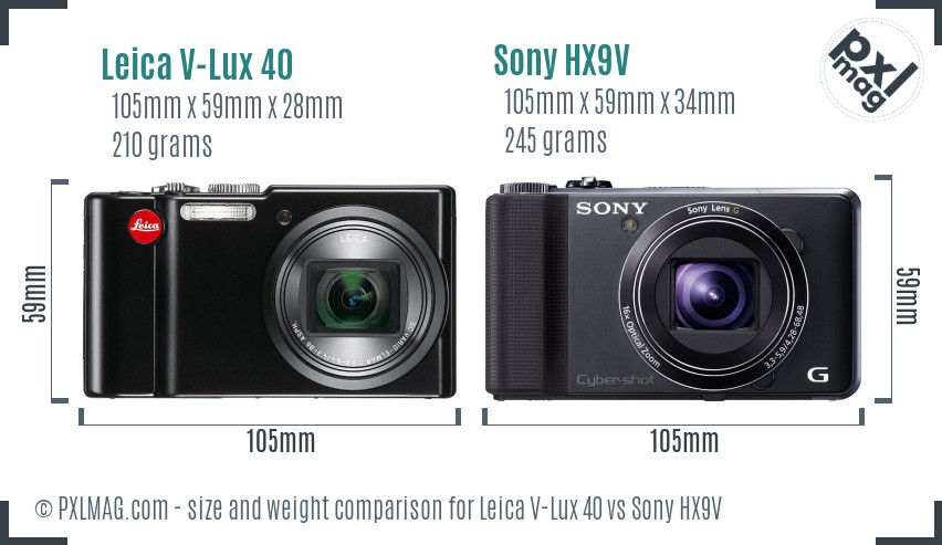 Leica V-Lux 40 vs Sony HX9V size comparison