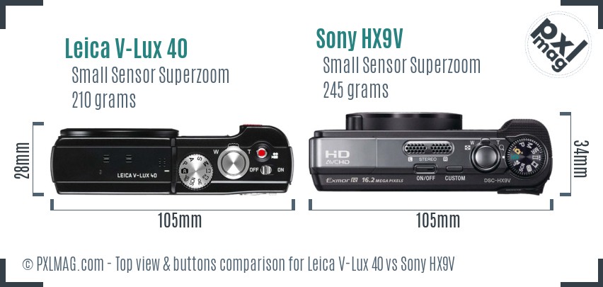 Leica V-Lux 40 vs Sony HX9V top view buttons comparison