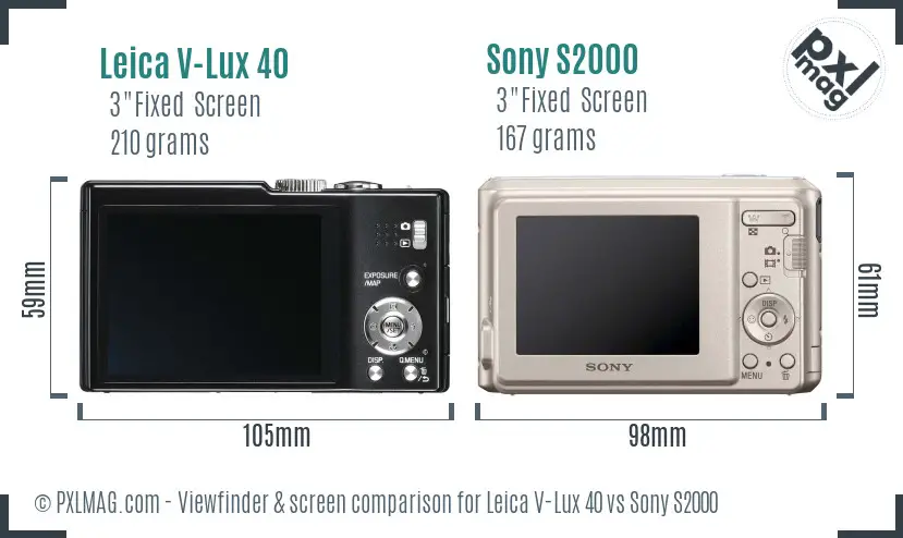 Leica V-Lux 40 vs Sony S2000 Screen and Viewfinder comparison