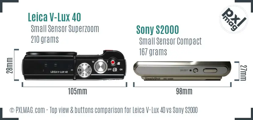 Leica V-Lux 40 vs Sony S2000 top view buttons comparison