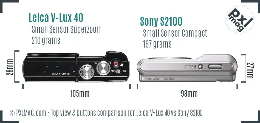 Leica V-Lux 40 vs Sony S2100 top view buttons comparison Leica V-Lux 40 vs Sony S2100 top view buttons comparison