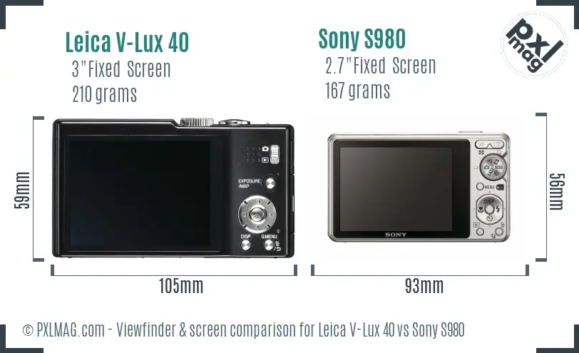 Leica V-Lux 40 vs Sony S980 Screen and Viewfinder comparison