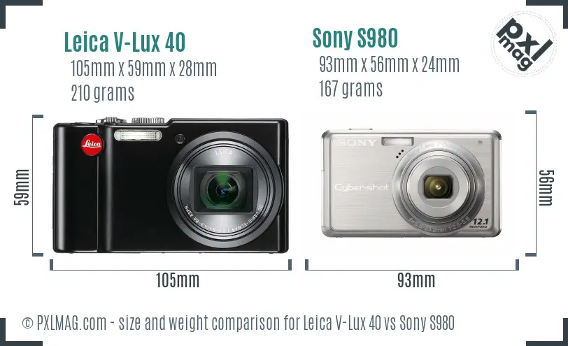 Leica V-Lux 40 vs Sony S980 size comparison