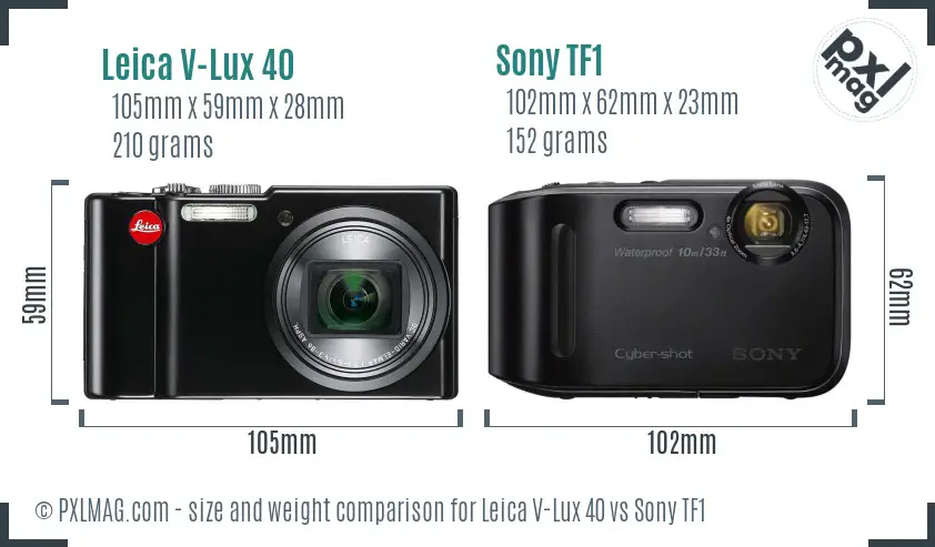 Leica V-Lux 40 vs Sony TF1 size comparison
