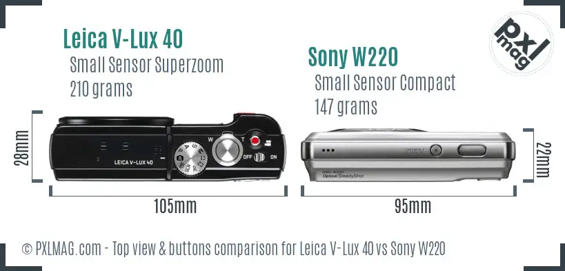 Leica V-Lux 40 vs Sony W220 top view buttons comparison Leica V-Lux 40 vs Sony W220 top view buttons comparison