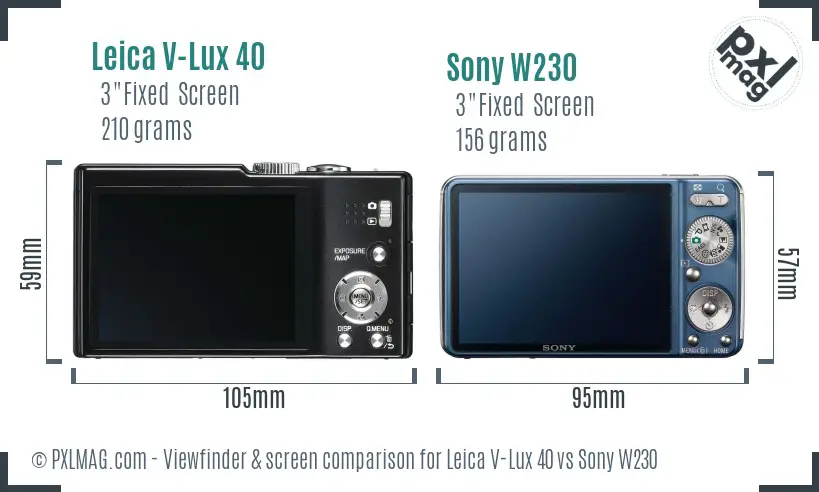 Leica V-Lux 40 vs Sony W230 Screen and Viewfinder comparison