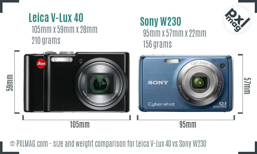 Leica V-Lux 40 vs Sony W230 size comparison