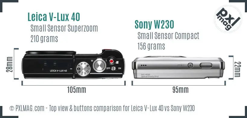 Leica V-Lux 40 vs Sony W230 top view buttons comparison