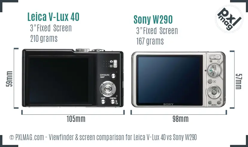 Leica V-Lux 40 vs Sony W290 Screen and Viewfinder comparison