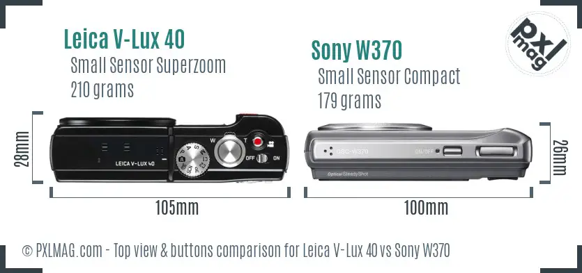 Leica V-Lux 40 vs Sony W370 top view buttons comparison Leica V-Lux 40 vs Sony W370 top view buttons comparison
