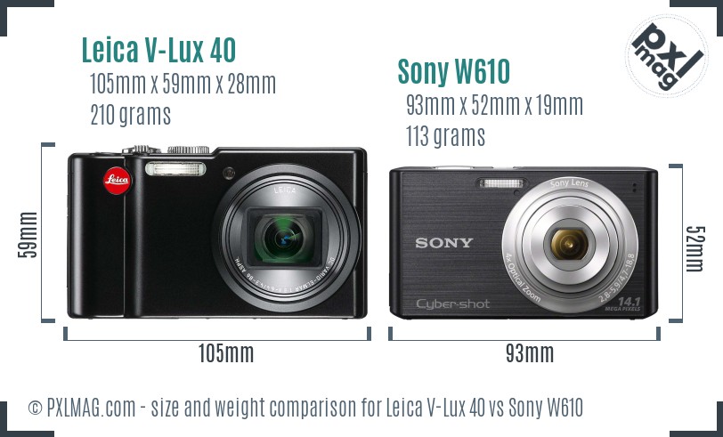 Leica V-Lux 40 vs Sony W610 size comparison