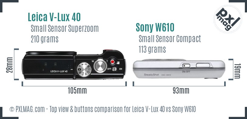 Leica V-Lux 40 vs Sony W610 top view buttons comparison