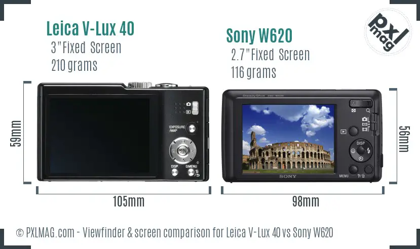 Leica V-Lux 40 vs Sony W620 Screen and Viewfinder comparison